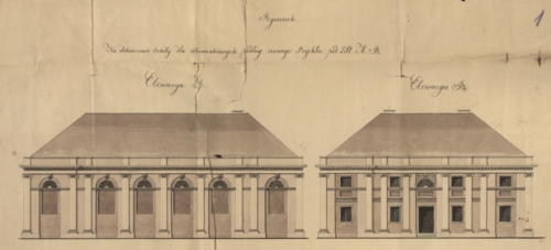 Design drawing of the Jewish school at Nowa St. in Płock from 1827 (State Archive in Płock, Files of the Town of Płock, reference number 886)